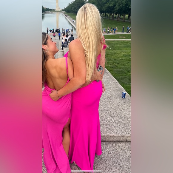 Jay Godfrey hot pink, one shoulder ruffle maxi dress Jay Godfrey hot pink, one shoulder ruffle maxi dress